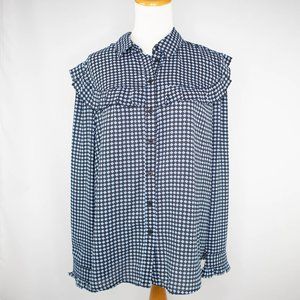 Who What Wear Black blue blouse with ruffles (L)